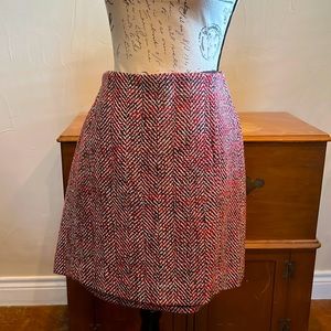 Red Multi-Tweed Loft mini skirt.  Size 8.